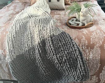 Handmade Ombre Chunky Knit Blanket: Soft Chenille Yarn Throw