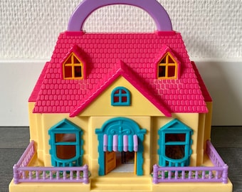 Polly pocket, toy dollhouse, geel, vintage, uitvouwbaar speelhuis