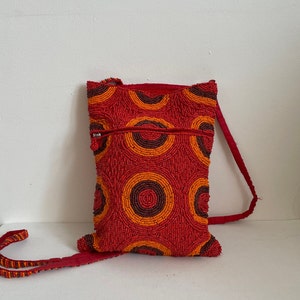 Vintage Rainbow  Seed Bead Crossbody Clutch Boho Handbag, Rainbow  Geometric Pattern Bag