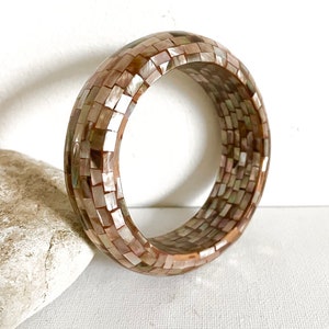 Vintage Mosaic Mother of Pearl Pink Bangle Bracelet
