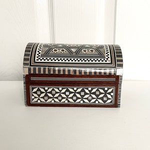 A  Vintage Handcrafted Mother Of Pearl  and Wooden Jewellery Box, Mosaic Box