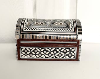 A  Vintage Handcrafted Mother Of Pearl  and Wooden Jewellery Box, Mosaic Box