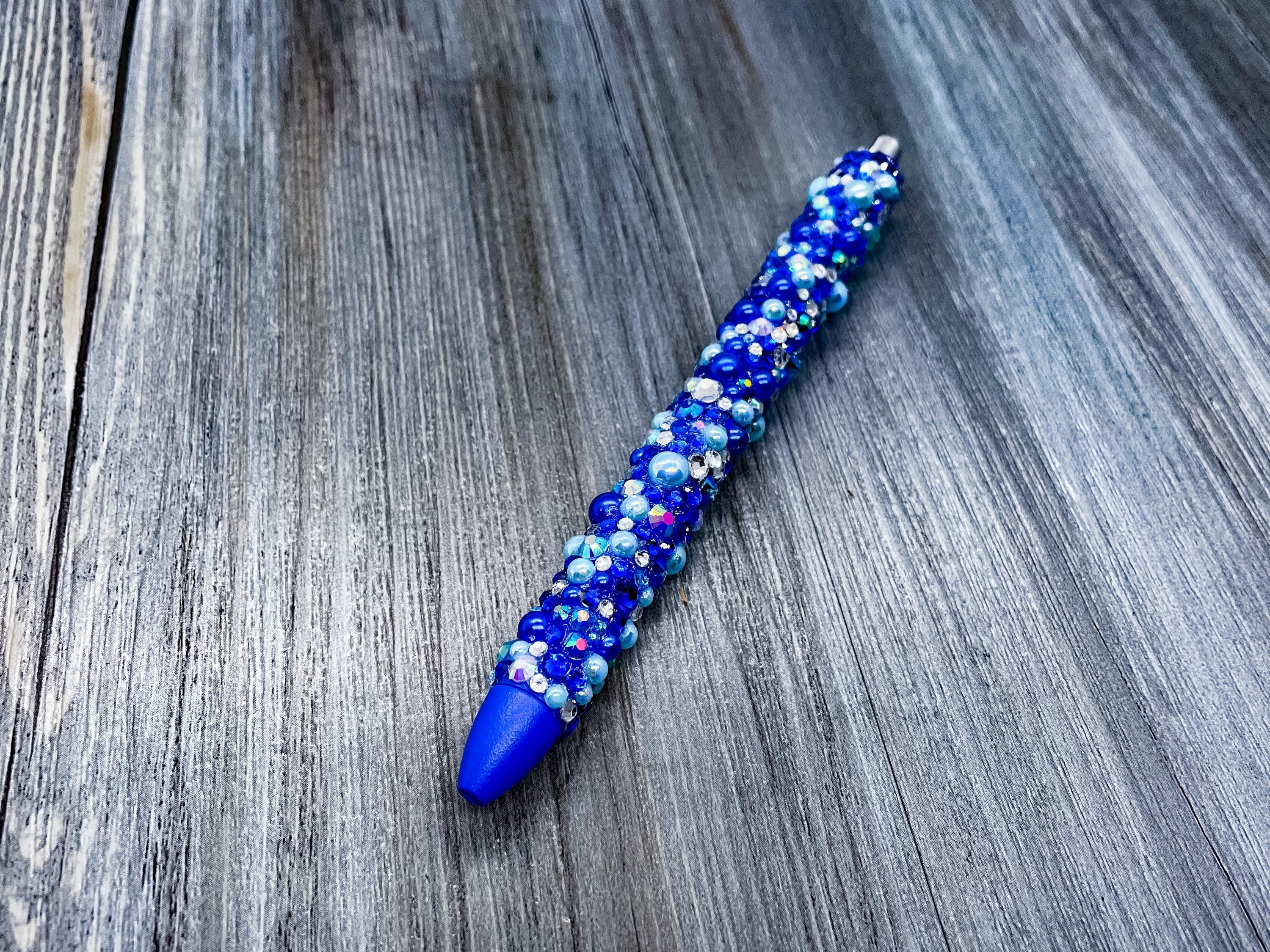 Teacher Pen Blue Ink Refillable Gel Pen Hand Made Rhinestone Bling Blue Halfback Pearl Scatter Gem Pen Nurse Pen