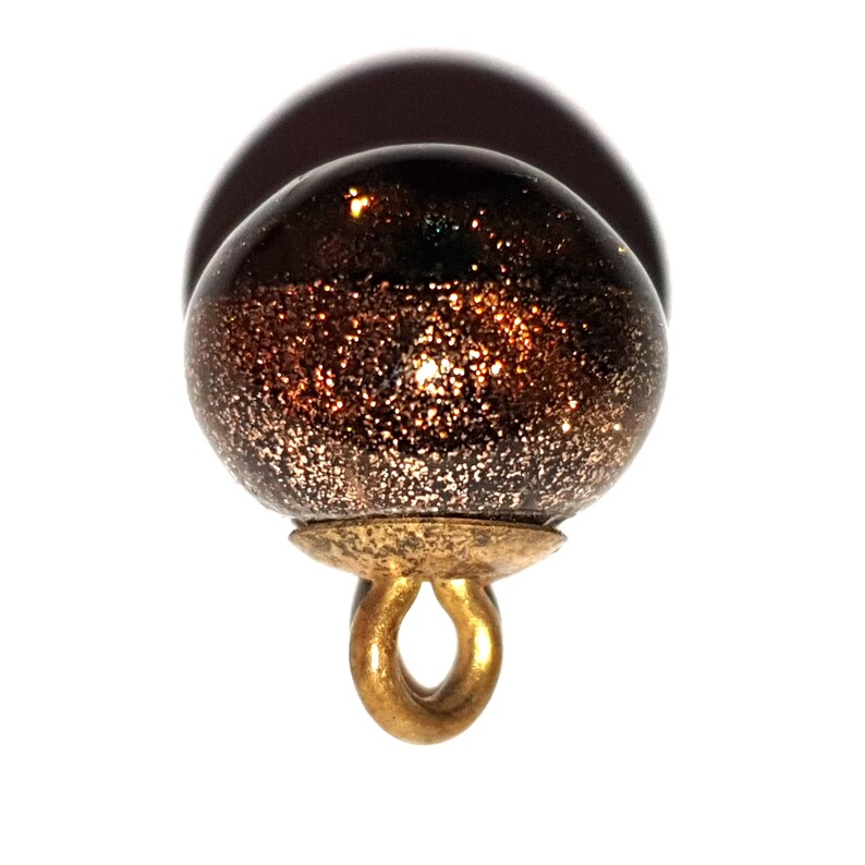 Paperweight Button With Gold and Bronze Glittery and Spots of Red and