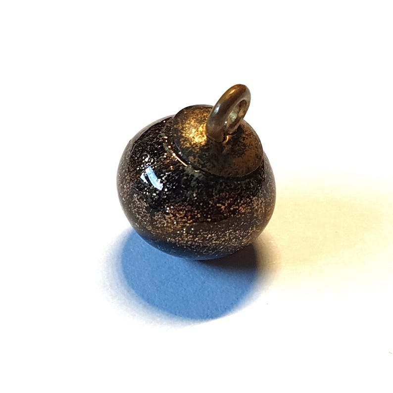 Paperweight Button With Gold and Bronze Glittery and Spots of Red and