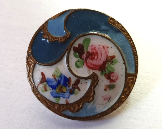 1 Blue and White Champlevé Enamel Button, With Two Tones of Blue ...