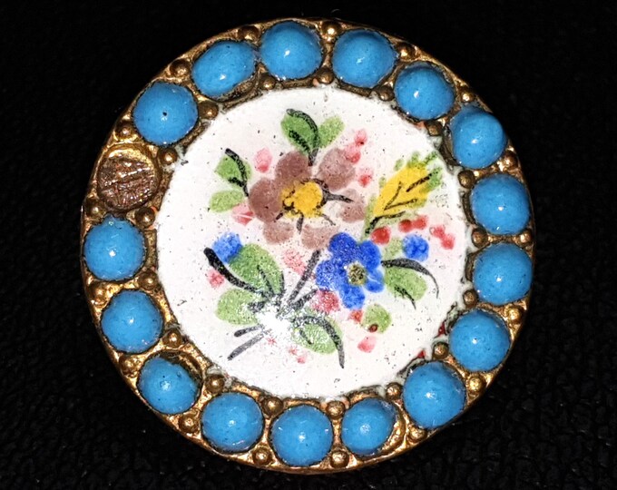 French Champlevé Enamel Button Set in Brass. Turquoise Pierreries ...