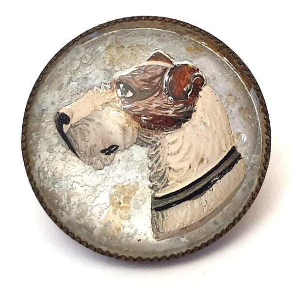 Essex Crystal Airedale Terrier Button: 1910 Brass Shank, 22mm