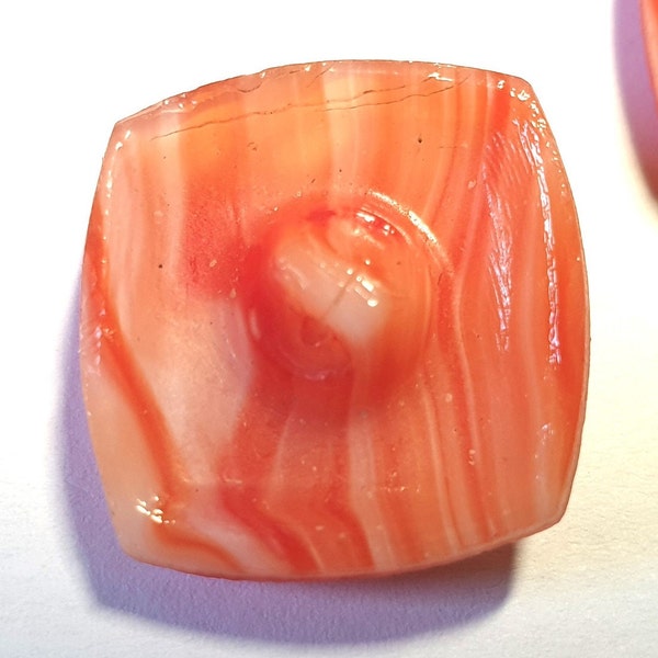 1 square glass Art Deco red and white striped buttons with 2 chamfered edges. Circa 1920s. Self shank. 3/4 " or 19 mm. GB323