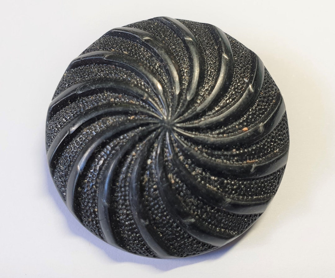 Black Art Deco Bakelite Carved Swirl Design Button. 1920s. Self Loop ...