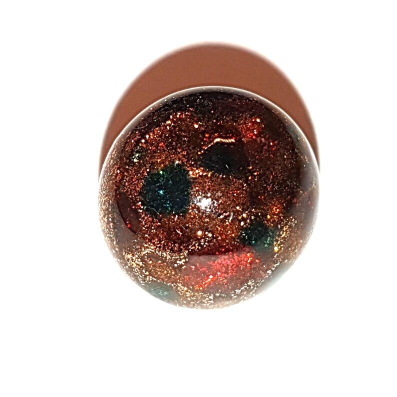 Paperweight Button With Gold and Bronze Glittery and Spots of Red and