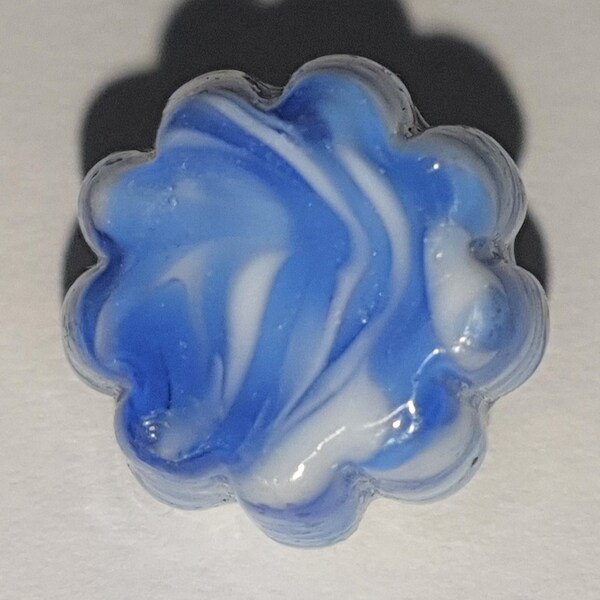 1 rare blue and white Nailsea glass paperweight button. Circa 1900s. Loop shank. 3/8 " or 10 mm.  PW758