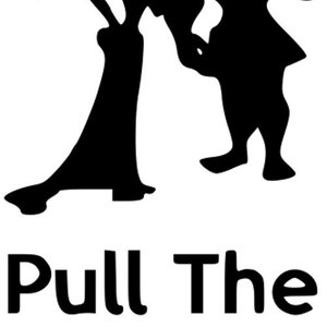 May include: Black and white silhouette image of a cartoon couple with the text "Pull The Lever Kronk!" below.