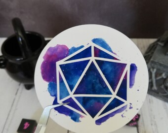 Galaxy D20 sticker - Aquarel, D20 sticker, TTRPG speler sticker, nerdy cadeau idee, campagnedagboek sticker, abstracte sticker