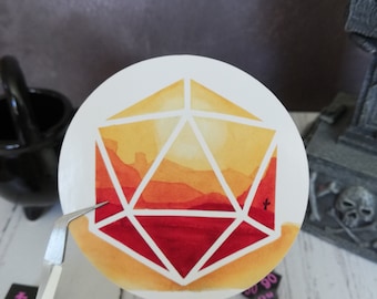 Woestijnsticker - Aquarel, D20-sticker, TTRPG-spelersticker, nerdy cadeau-idee, campagnedagboeksticker, abstracte sticker