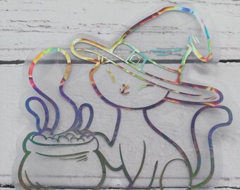 Witch Cat Suncatcher Sticker - Easy to use window rainbow maker, Gift for cat lovers, Witch gift ideas, Black cat decor, Magical decor
