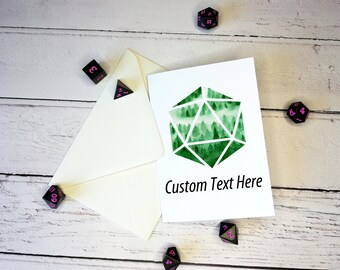 Green Misty Woods D20 A6 Portret Wenskaart met aangepaste tekst op de voorkant - Blanco binnenkant voor aangepaste berichten