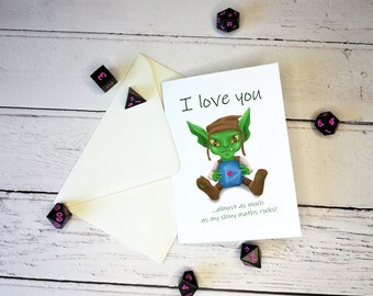 Dice Goblin I Love You Card - Glanzende wiskundestenen - Nerdy Goblin Card - A6-kaart
