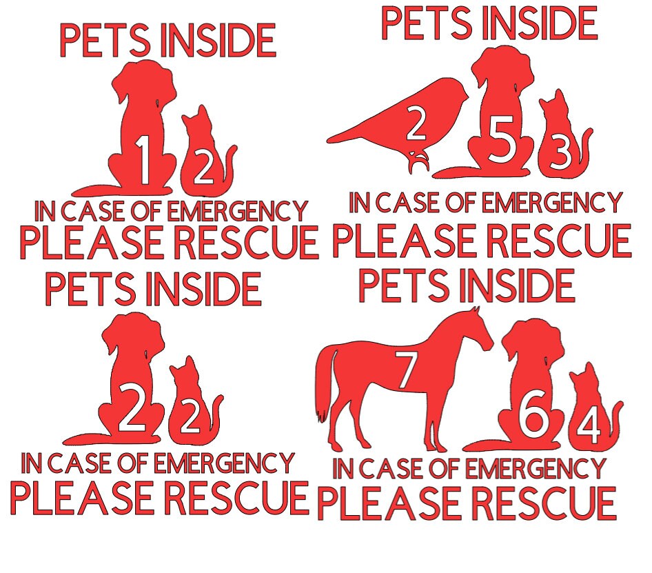  6 x Pet Alert Stickers for House (4x5 inch) - Self-Adhesive  Rescue our Pets window sticker - UV resistant, waterproof, Anti Scratch Pet  Inside Fire Sticker - Rescue our pets decal 
