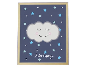 Wolke und Mond Kinderzimmer Wandkunst, Digitaler Download, 2er Set