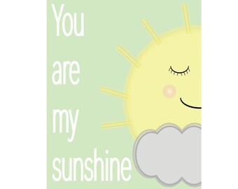 You are My Sunshine Kinderzimmer Wanddekoration, Farben: grün, blau und rosa, Digitaler Download