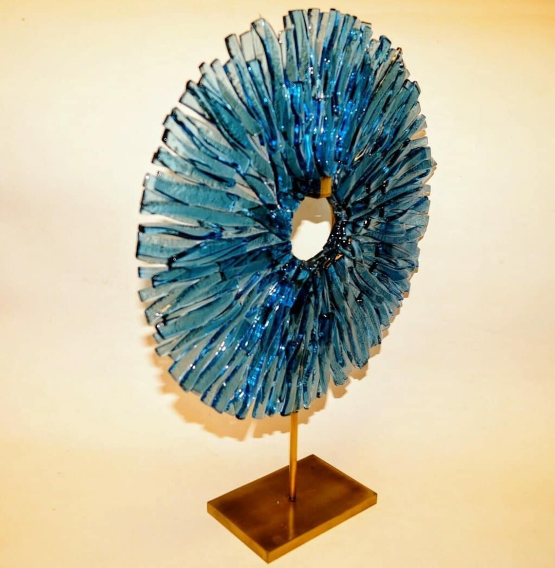 Fused Glass Art Blue Sunfused Glass Art Sculptureround Fused Etsy