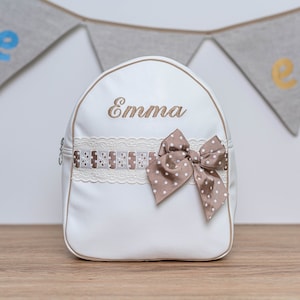 Sac à dos personnalisé pour enfants, sac à dos brodé pour les enfants en bas âge, sac à dos pour bébé avec nom, sac à dos pour bébé, ruban en similicuir et dotts