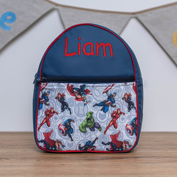 Sac à dos personnalisé pour enfants, sac à dos pour enfants tout-petits brodés, sac à dos de pépinière avec nom, sac à dos pour bébé, similicuir, Marvel, Avengers