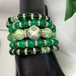 Green Memory Wire Bracelet|silver