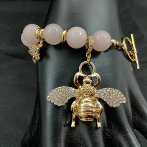 Rose Quartz Bee Bracelet, gemstone bracelet, bold bracelet, unique bracelet