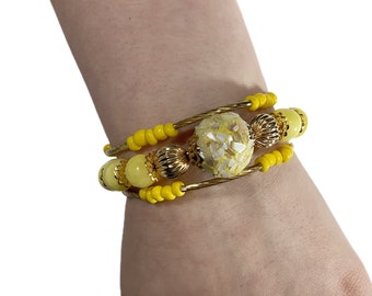 Yellow Quartz Memory Wire Bracelet|genuine quartz|gold