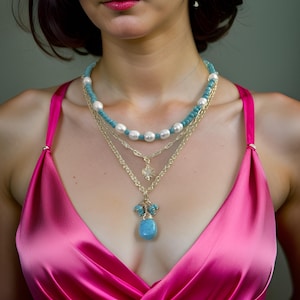 Turquoise and Pearl Layered Necklace Set