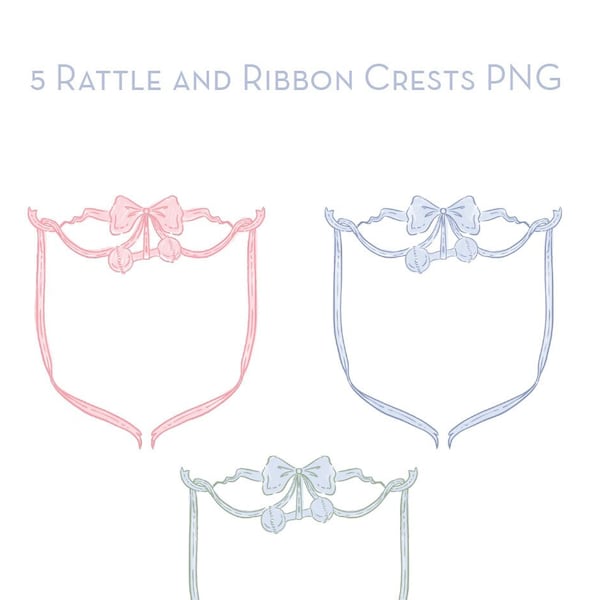 Rattle and Ribbon Grandmillennial Baby Crest PNG