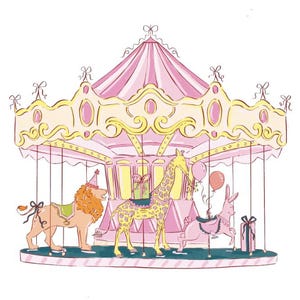 Carousel Party Animal Set Clip Art PNG and Seamless Pattern