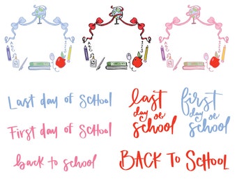 Set di clip art con stemmi disegnati a mano per il ritorno a scuola
