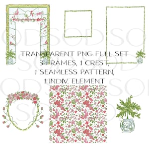 Clip Art Set Secret Garden bloemen - patroon kuiflijst