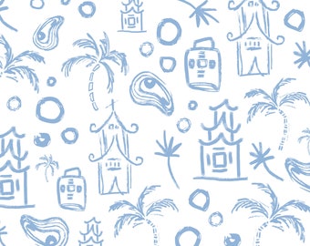 Hand Drawn Chinoiserie Beach Vector Pattern