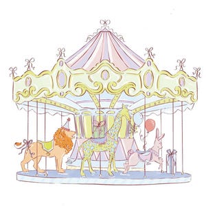 Carousel Party Animal Set Clip Art PNG and Seamless Pattern