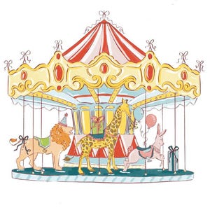 Carousel Party Animal Set Clip Art PNG and Seamless Pattern