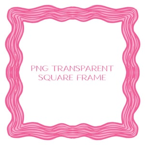Może przedstawiać: Różowa kwadratowa ramka z falistą ramką. Tekst "PNG TRANSPARENT SQUARE FRAME" znajduje się w środku ramki.