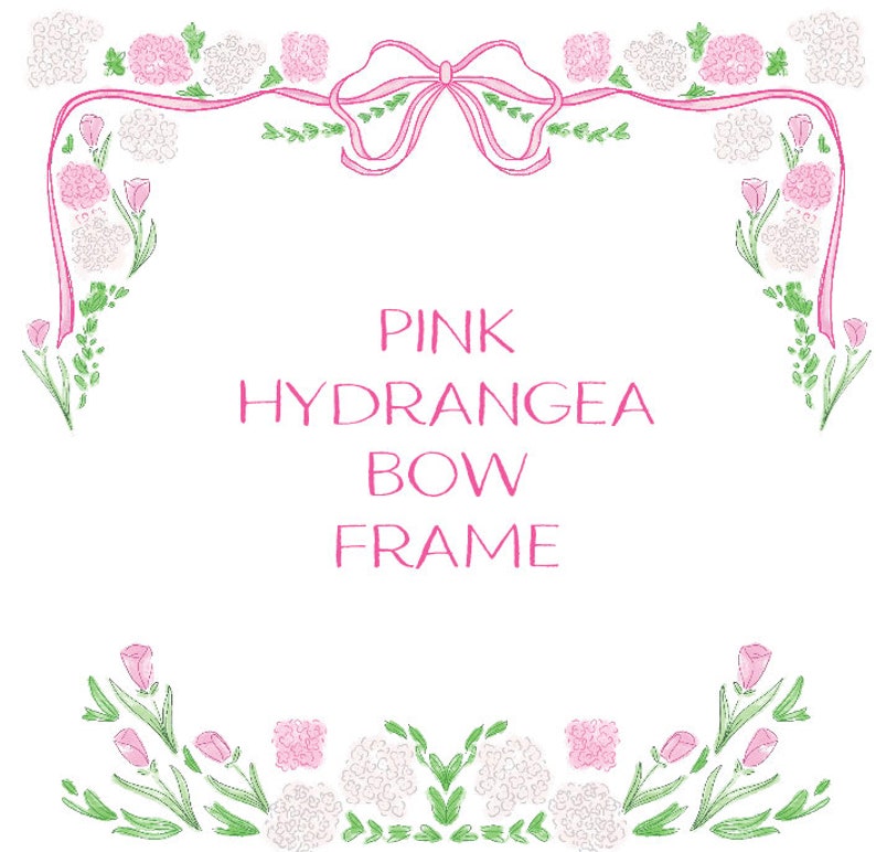 Pink Hydrangea Bow Frame PNG - Etsy