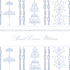 Handgetekende roze chinoiserie China vectorpatroon