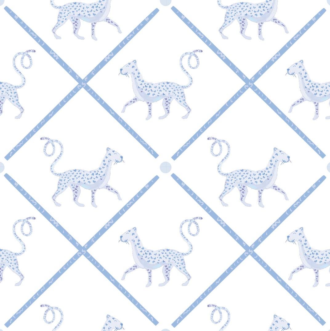 Blue Cheetah PNG Clip Art and Seamless Pattern