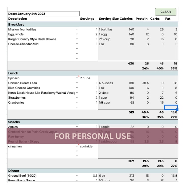 Planificateur de repas macro numérique, modèle de plan de repas macro modifiable, suivi de macro de feuille Google, suivi de macro Excel, plan de repas macro mobile