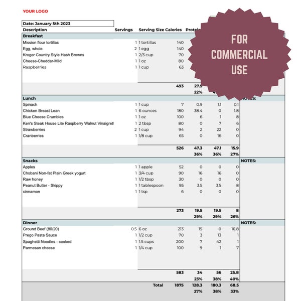 Digital Editable Macro Meal Plan Template for Coaches (for commercial use),  Google Sheet Macro Meal Planner, Digital Meal Plan Template