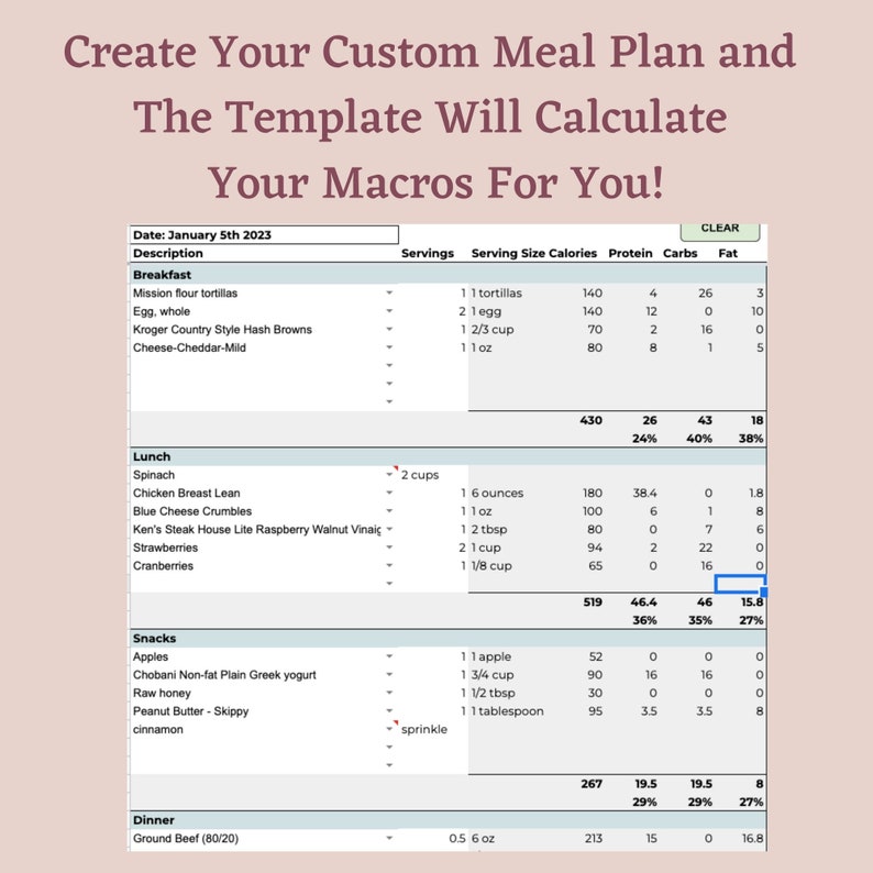 Macro meal plan template