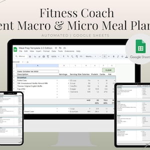 Digital Editable Macro & Mirco Meal Plan Template for Coaches (for commercial use),  Google Sheet Macro Meal Planner, Digital Meal Plan