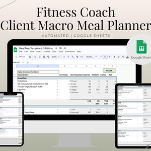 Modèle de plan de repas macro numérique modifiable pour entraîneurs (à usage commercial), planificateur de repas macro feuille Google, modèle de plan de repas numérique