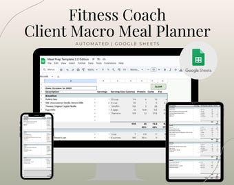 Digital bearbeitbare Makro-Speiseplan-Vorlage für Coaches (für kommerzielle Nutzung), Google Sheet Makro-Speiseplan, digitale Speiseplan-Vorlage