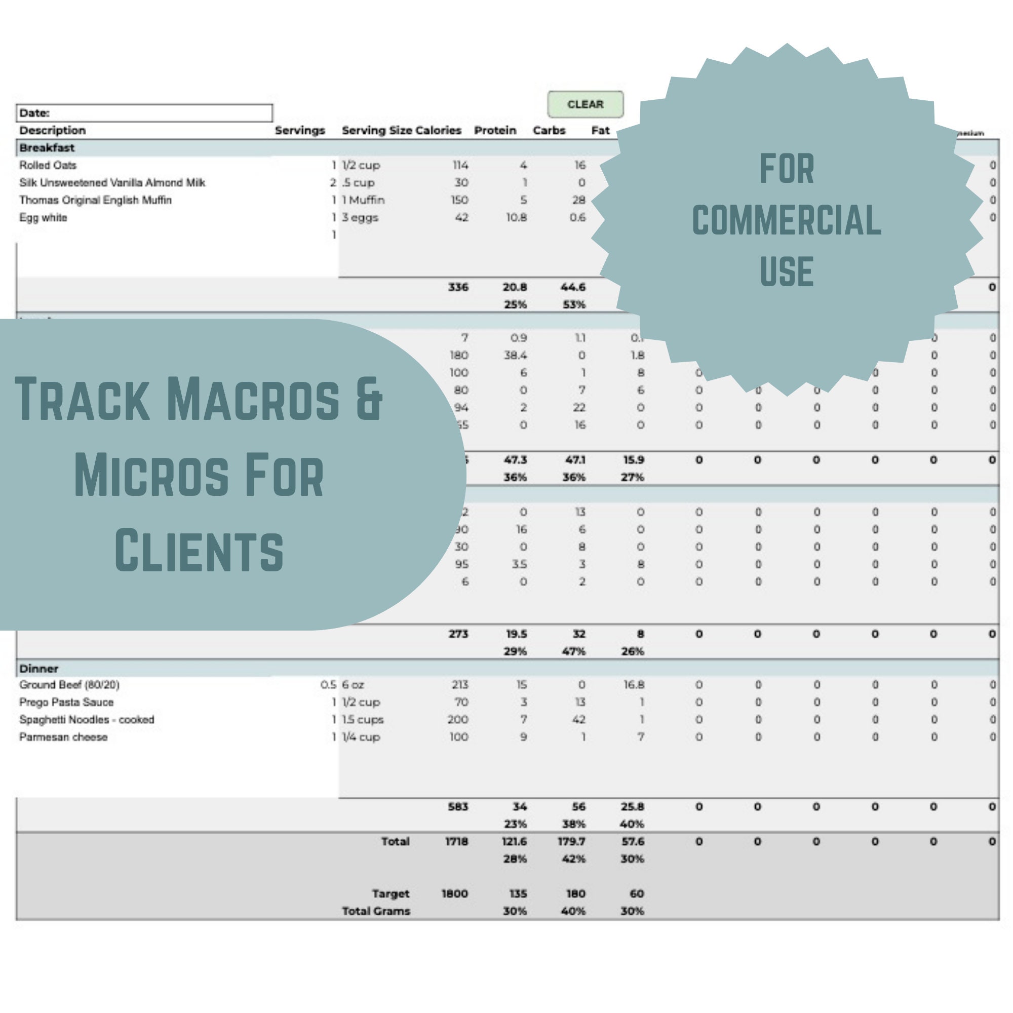 Digital Editable Macro & Mirco Meal Plan Template for Coaches for ...